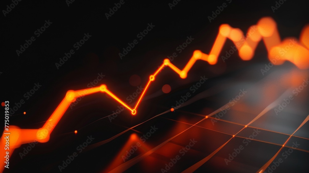 Poster a 3d line graph illustrating a rising trend from a straight-on perspective, with each segment higher