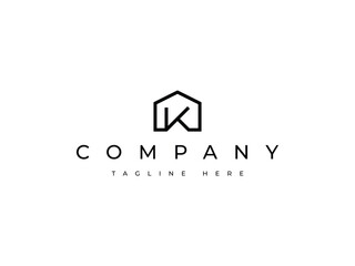 letter K house real estate line logo design