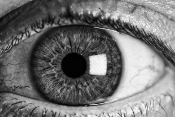 Schilderijen op glas Grayscale shot of a human eye © Wirestock