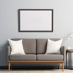 Mock up of blank picture frame in minimal living room