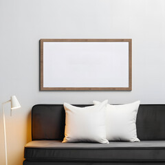 Mock up of empty picture frame in minimal living room