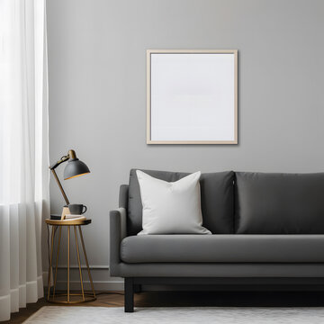 Mock up of blank picture frame in minimal living room