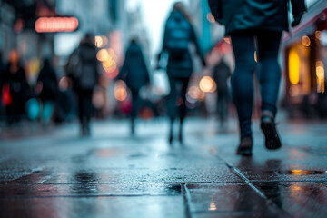 people walking in the street, abstract, blurry   - obrazy, fototapety, plakaty