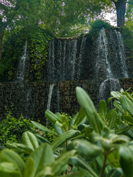 Beautiful waterfall in the Parque de la Quinta de la Fuente del Berro in Madrid &ndash; Spain - Europe