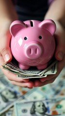 Obraz premium Symbolizing Financial Independence with a Piggy Bank and Money