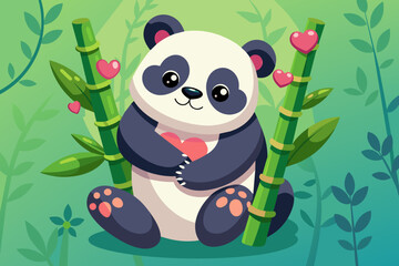 cute panda hugging bamboo 