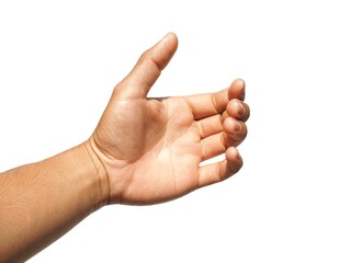 Men's hands making gestures like is holding something such as a phone or a water bottle Isolated on white background.