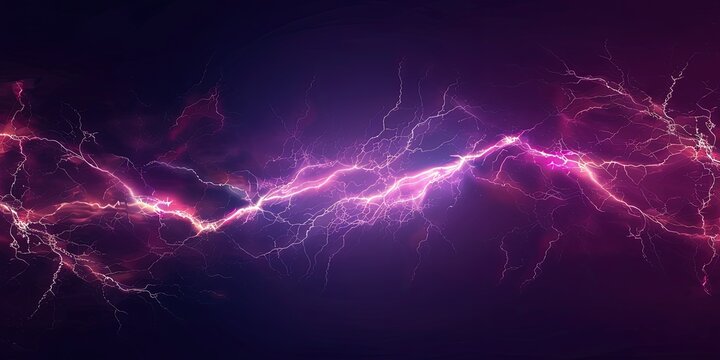 Illustration of powerful lightning in dark purple color, storm, thunderstorm, background, wallpaper