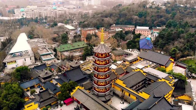 Aerial drone footage of the Tianning Temple in Beijing, China