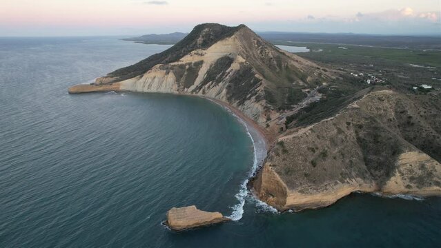 Drone footage of steep seaside cliffs at El Morro de Montecristi park in Dominican Republic