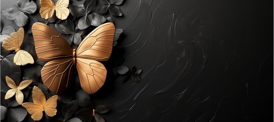 The butterflies 3D Illustration of gold and black Design.