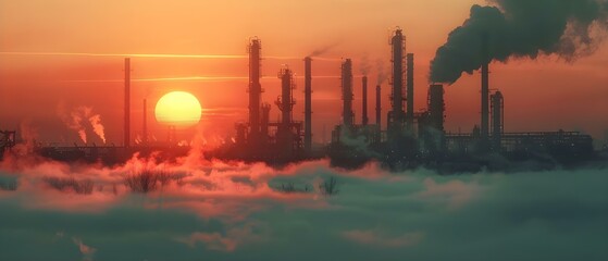 Efficient modern petroleum factory producing refined petroleum to meet energy demands with a focus on environmental sustainability. Concept Petroleum production, Energy demands - obrazy, fototapety, plakaty