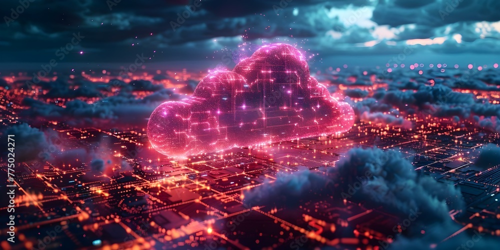 Poster a digital illustration of a network diagram symbolizing 5g technology cloud computing data storage a