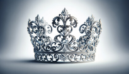 Queen's Crown with Intricate Swirls and Floral Motifs in Finest Silver - obrazy, fototapety, plakaty
