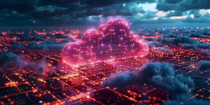 A digital illustration of a network diagram symbolizing 5G technology cloud computing data storage and global connectivity. Concept Network Diagram, 5G Technology, Cloud Computing, Data Storage