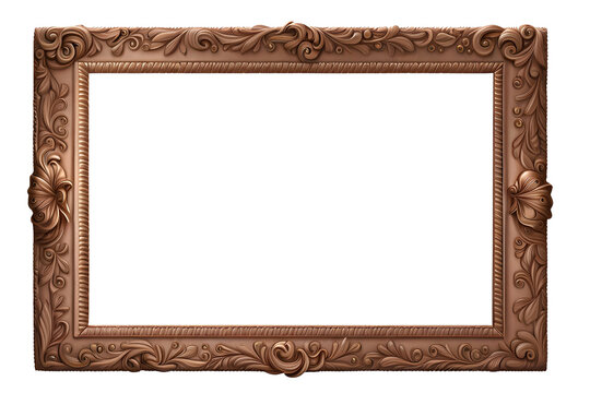 Golden picture frame isolated on transparent background