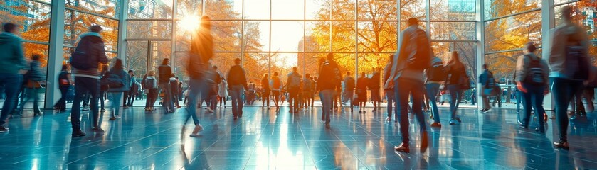 Busy Campus Life with Students Walking Through University Halls