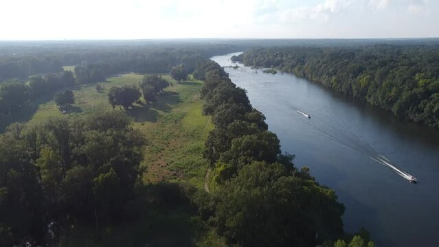 Drone view of the Coosa River in Alabama, USA on a sunny day