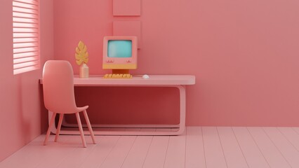 Retro Tech Charm: Vintage Computer Setup in Pastel Decor