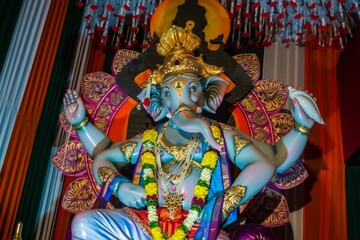Beautiful closeup of Lord Ganesha sculpture at the Mandal in Mumbai