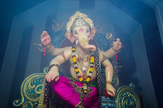 Beautiful idol of Lord Ganesha being worshipped at a mandal in Mumbai for Ganesh Chaturthi