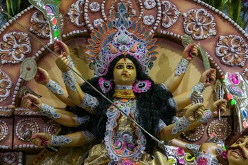 Beautiful idol of Maa Durga being worshipped at a Mandal in Mumbai for Durga Puja