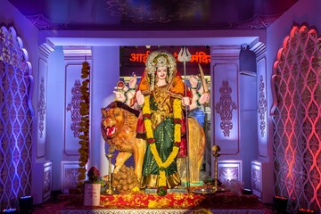 Beautiful idol of Maa Durga being worshipped at a mandal in Mumbai for Navratri
