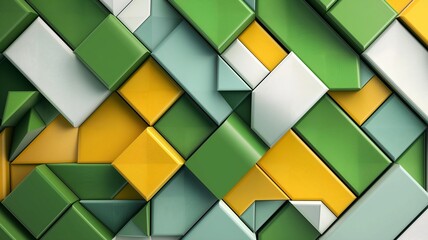 yellow and green 3d chevron abstract pattern background with cubes and squares