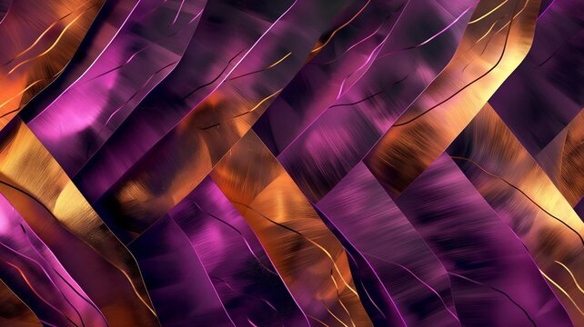 Purple and gold fethers textured 3d abstract pattern background 