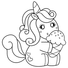 coloring page unicorn with ice cream 