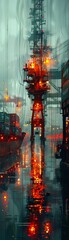 Bustling Commercial Port with Cargo Ships and Cranes