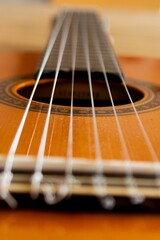 Closeup of the guitar strings