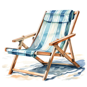 recommend clip art: parasol summer beach chair  watercolor white and transparent background ai generated