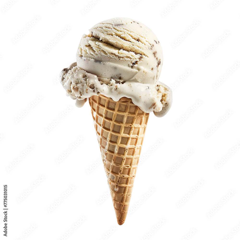 Wall mural front view of a delicious looking single maple walnut ice cream scoop on a cone levitating in the ai