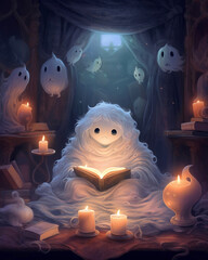 Enigmatic ghost poet, whimsical verses, fantasy cafA(c), candlelit readings, murmured words