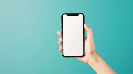 Mão segurando um celular em branco isolado