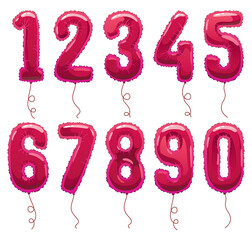 Helium pink balloons numbers. Realistic design elements, numeral character. Party decoration balloons or anniversary sign. glossy decorative digits illustration © designer_things