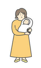 ママと抱っこされる赤ちゃんの全身イラスト
