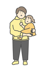 パパと抱っこされる子供の全身イラスト
