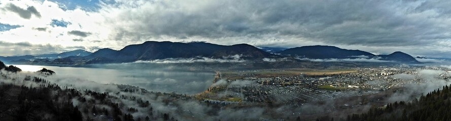 Panoramic winter view with scenic mountain landscape
