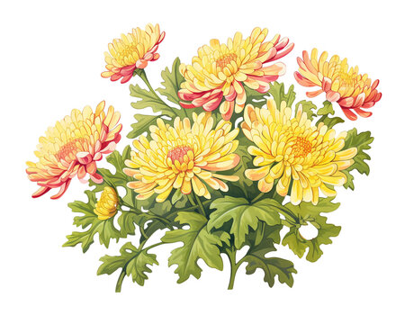 Chrysanthemums flowers remove background , flowers, watercolor, isolated white background
