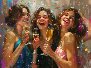 Beautiful young women celebrating having fun at a party 
