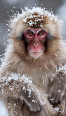 Japanese snow monkey in snowfall - 775034070