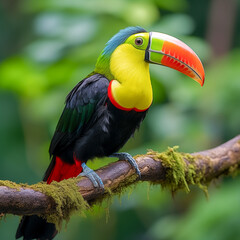 Keel billed toucan on tree branch - 775034279