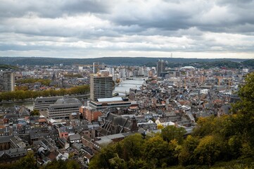 Fototapeta premium Landscape view over the center of Liege city, Belgium