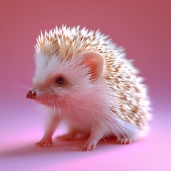 A 3D illustration of a cute, realistic hedgehog on a pink background.