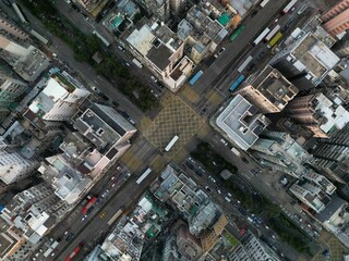 Bird's eye view of modern city buildings in Kowloon area. Hong Kong. - obrazy, fototapety, plakaty