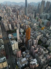 Aerial view of modern city buildings in Kowloon area. Hong Kong.