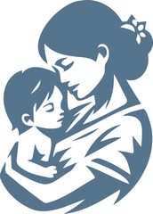 woman holding her baby in her arms in a simple vector stencil illustration