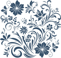 Fototapeta na wymiar beautiful flowers and curls of leaves in monochrome vector illustration